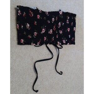 Black & Floral Xhilaration Bandeau Corset Tube Top Size L